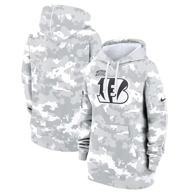 Women's Cincinnati Bengals 2024 Arctic Camo Salute To Service Club Fleece Pullover Hoodie(Run Small) Women's Cincinnati Bengals 2024 Arctic Camo Salute To Service Club Fleece Pullover Hoodie(Run Small)