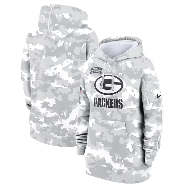Women's Green Bay Packers 2024 Arctic Camo Salute To Service Club Fleece Pullover Hoodie(Run Small) Women's Green Bay Packers 2024 Arctic Camo Salute To Service Club Fleece Pullover Hoodie(Run Small)