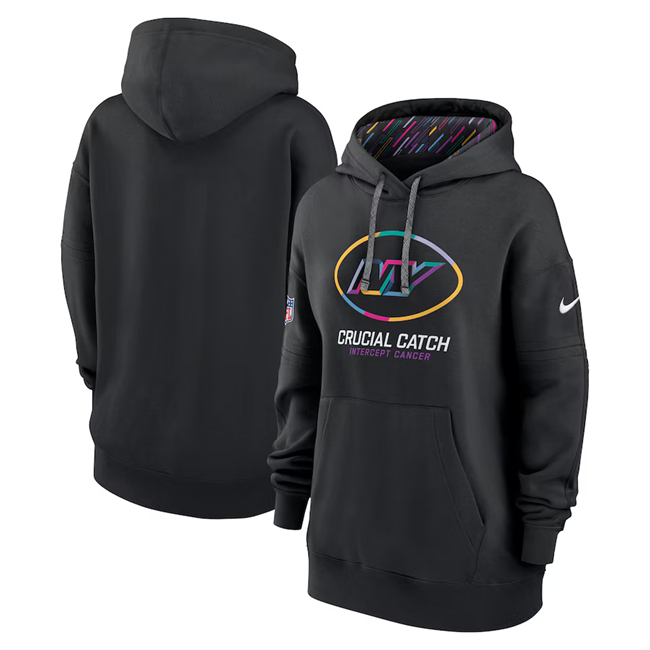 Women's New York Jets Black 2024 Crucial Catch Club Pullover Hoodie(Run Small) Women's New York Jets Black 2024 Crucial Catch Club Pullover Hoodie(Run Small)
