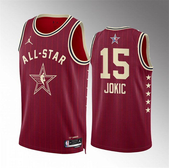Men's 2024 All-Star #15 Nikola Jokic Crimson Stitched Basketball Jersey Men's 2024 All-Star #15 Nikola Jokic Crimson Stitched Basketball Jersey