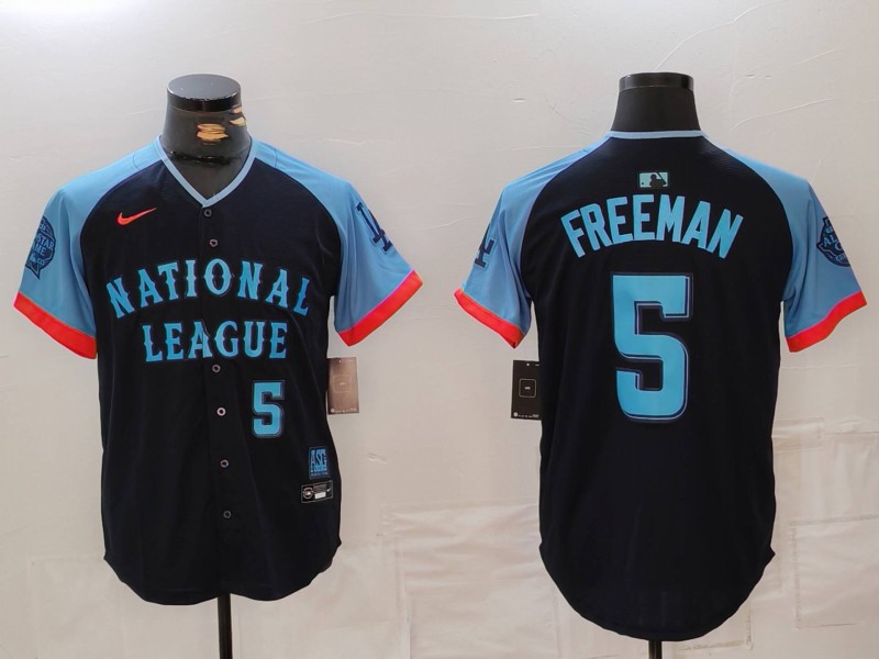 Men's National League #5 Freddie Freeman Navy 2024 All-Star Limited Stitched Baseball Jersey 7 Men's National League #5 Freddie Freeman Navy 2024 All-Star Limited Stitched Baseball Jersey 7