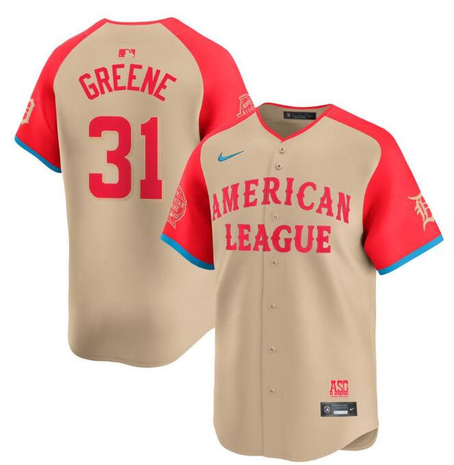 Men's American League #31 Riley Greene Cream 2024 All-Star Limited Stitched Baseball Jersey Men's American League #31 Riley Greene Cream 2024 All-Star Limited Stitched Baseball Jersey
