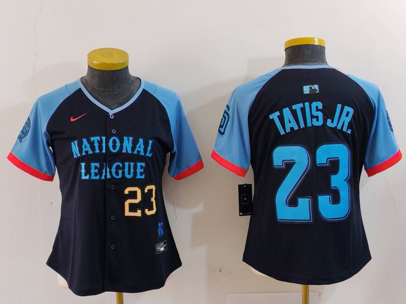 Women's National League #23 Fernando Tatis Jr. Navy 2024 All-Star Limited Stitched Baseball Jersey(Run Small) 5 8 Women's National League #23 Fernando Tatis Jr. Navy 2024 All-Star Limited Stitched Baseball Jersey(Run Small) 5 8