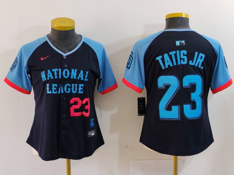 Women's National League #23 Fernando Tatis Jr. Navy 2024 All-Star Limited Stitched Baseball Jersey(Run Small) 3 Women's National League #23 Fernando Tatis Jr. Navy 2024 All-Star Limited Stitched Baseball Jersey(Run Small) 3