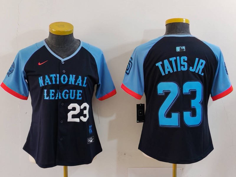 Women's National League #23 Fernando Tatis Jr. Navy 2024 All-Star Limited Stitched Baseball Jersey(Run Small) 2 Women's National League #23 Fernando Tatis Jr. Navy 2024 All-Star Limited Stitched Baseball Jersey(Run Small) 2
