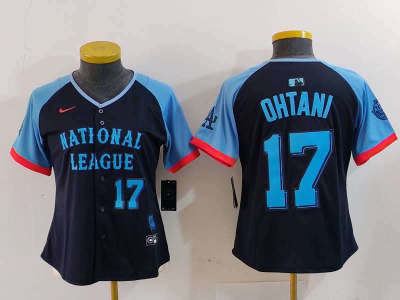 Women's National League #17 Shohei Ohtani Navy 2024 All-Star Limited Stitched Baseball Jersey(Run Small) 3 Women's National League #17 Shohei Ohtani Navy 2024 All-Star Limited Stitched Baseball Jersey(Run Small) 3
