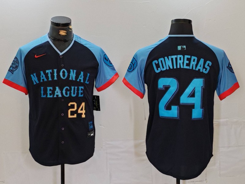 Men's National League #24 William Contreras Navy 2024 All-Star Limited Stitched Baseball Jersey 3 Men's National League #24 William Contreras Navy 2024 All-Star Limited Stitched Baseball Jersey 3