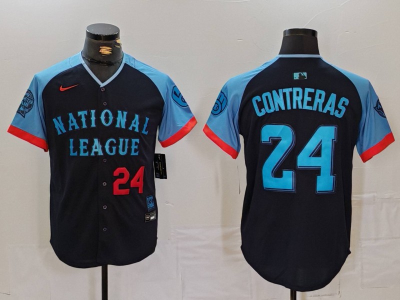 Men's National League #24 William Contreras Navy 2024 All-Star Limited Stitched Baseball Jersey 1 Men's National League #24 William Contreras Navy 2024 All-Star Limited Stitched Baseball Jersey 1