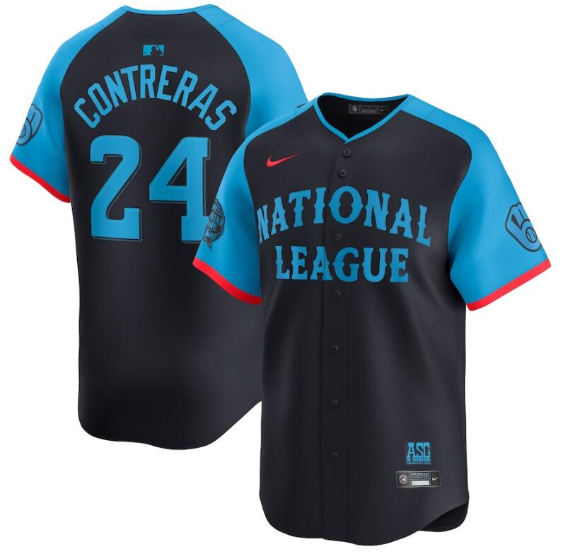 Men's National League #24 William Contreras Navy 2024 All-Star Limited Stitched Baseball Jersey Men's National League #24 William Contreras Navy 2024 All-Star Limited Stitched Baseball Jersey