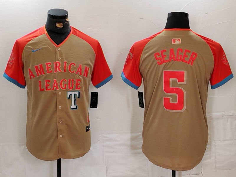 Men's American League #5 Corey Seager Cream 2024 All-Star Limited Stitched Baseball Jersey 3 Men's American League #5 Corey Seager Cream 2024 All-Star Limited Stitched Baseball Jersey 3