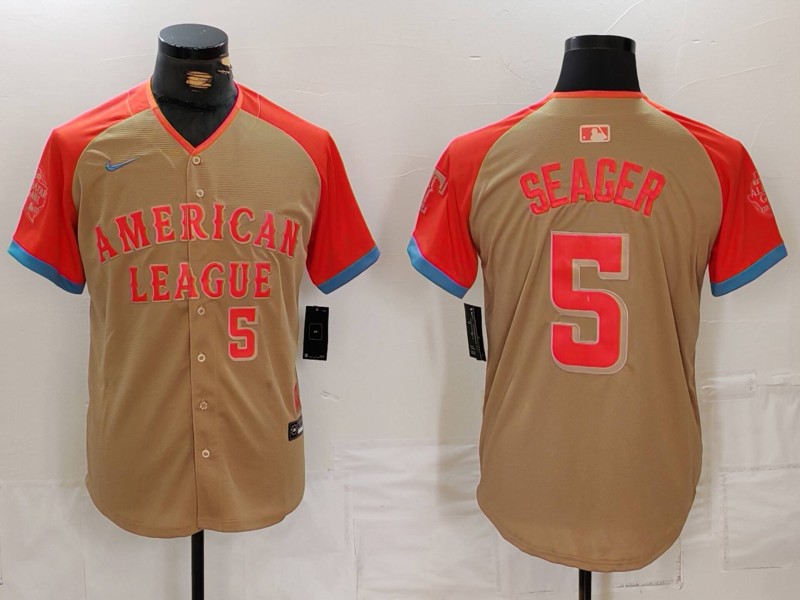 Men's American League #5 Corey Seager Cream 2024 All-Star Limited Stitched Baseball Jersey 2 Men's American League #5 Corey Seager Cream 2024 All-Star Limited Stitched Baseball Jersey 2