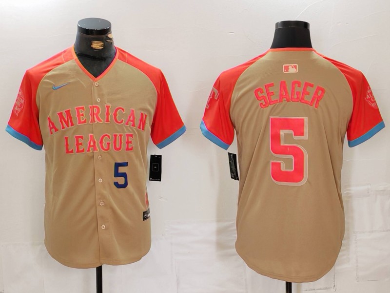Men's American League #5 Corey Seager Cream 2024 All-Star Limited Stitched Baseball Jersey 1 Men's American League #5 Corey Seager Cream 2024 All-Star Limited Stitched Baseball Jersey 1