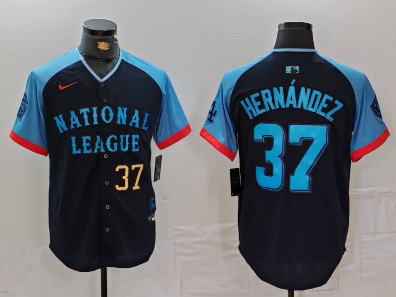Men's National League #37 Teoscar Hernandez Navy 2024 All-Star Limited Stitched Baseball Jersey 8 Men's National League #37 Teoscar Hernandez Navy 2024 All-Star Limited Stitched Baseball Jersey 8