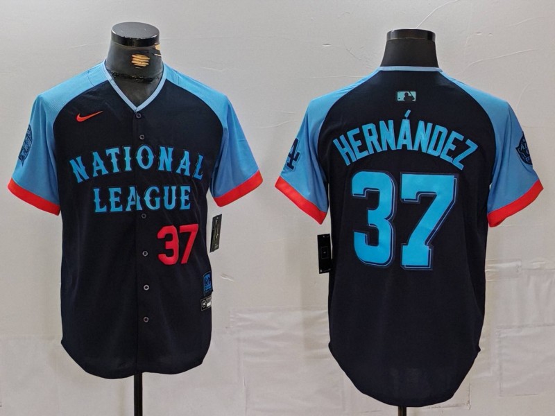 Men's National League #37 Teoscar Hernandez Navy 2024 All-Star Limited Stitched Baseball Jersey 7 Men's National League #37 Teoscar Hernandez Navy 2024 All-Star Limited Stitched Baseball Jersey 7