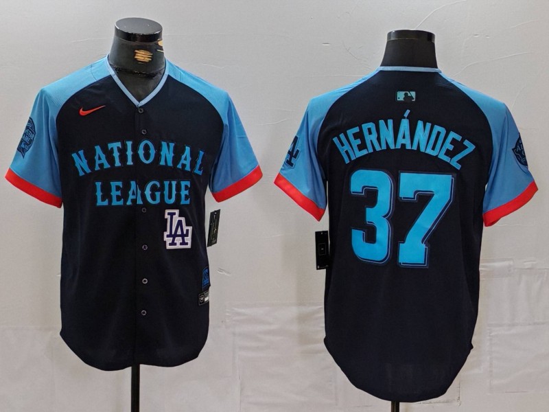 Men's National League #37 Teoscar Hernandez Navy 2024 All-Star Limited Stitched Baseball Jersey 2 Men's National League #37 Teoscar Hernandez Navy 2024 All-Star Limited Stitched Baseball Jersey 2