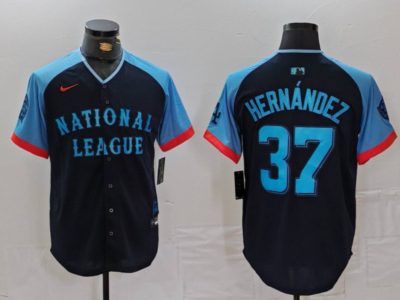 Men's National League #37 Teoscar Hernandez Navy 2024 All-Star Limited Stitched Baseball Jersey Men's National League #37 Teoscar Hernandez Navy 2024 All-Star Limited Stitched Baseball Jersey