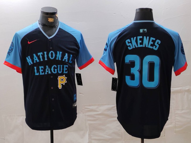 Men's National League #30 Paul Skenes Navy 2024 All-Star Limited Stitched Baseball Jersey 7 Men's National League #30 Paul Skenes Navy 2024 All-Star Limited Stitched Baseball Jersey 7