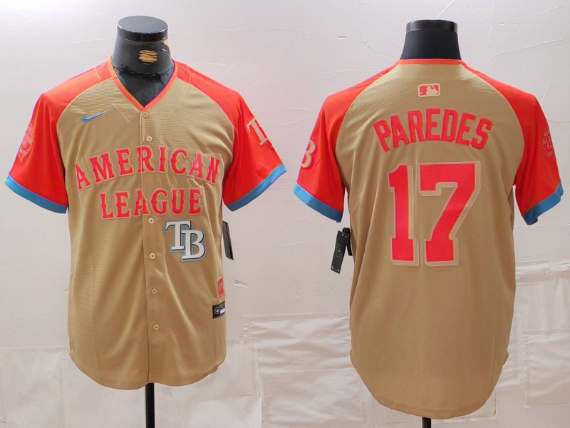 Men's American League #17 Isaac Paredes Cream 2024 All-Star Limited Stitched Jersey 5 Men's American League #17 Isaac Paredes Cream 2024 All-Star Limited Stitched Jersey 5