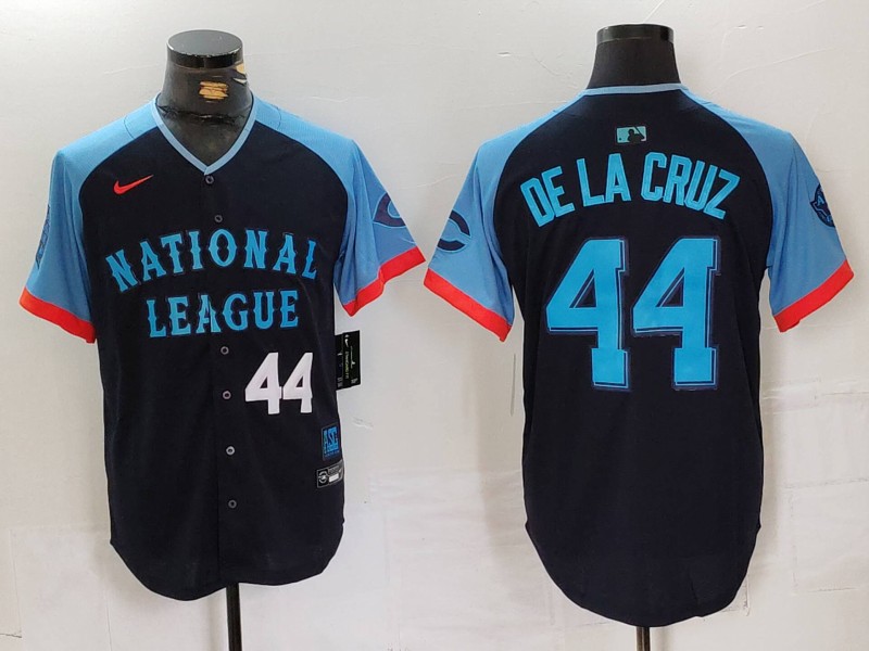 Men's National League #44 Elly De La Cruz Navy 2024 All-Star Limited Stitched Baseball Jersey 6 Men's National League #44 Elly De La Cruz Navy 2024 All-Star Limited Stitched Baseball Jersey 6