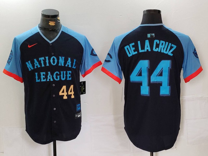 Men's National League #44 Elly De La Cruz Navy 2024 All-Star Limited Stitched Baseball Jersey 7 Men's National League #44 Elly De La Cruz Navy 2024 All-Star Limited Stitched Baseball Jersey 7