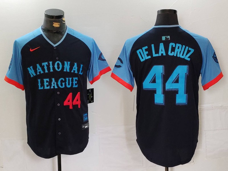 Men's National League #44 Elly De La Cruz Navy 2024 All-Star Limited Stitched Baseball Jersey 1 Men's National League #44 Elly De La Cruz Navy 2024 All-Star Limited Stitched Baseball Jersey 1