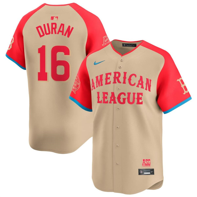 Men's American League #16 Jarren Duran Cream 2024 All-Star Limited Stitched Baseball Jersey Men's American League #16 Jarren Duran Cream 2024 All-Star Limited Stitched Baseball Jersey
