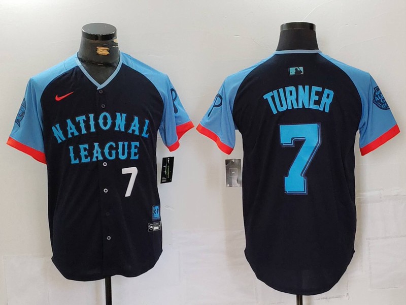 Men's National League #7 Trea Turner Navy 2024 All-Star Limited Stitched Baseball Jersey 7 Men's National League #7 Trea Turner Navy 2024 All-Star Limited Stitched Baseball Jersey 7