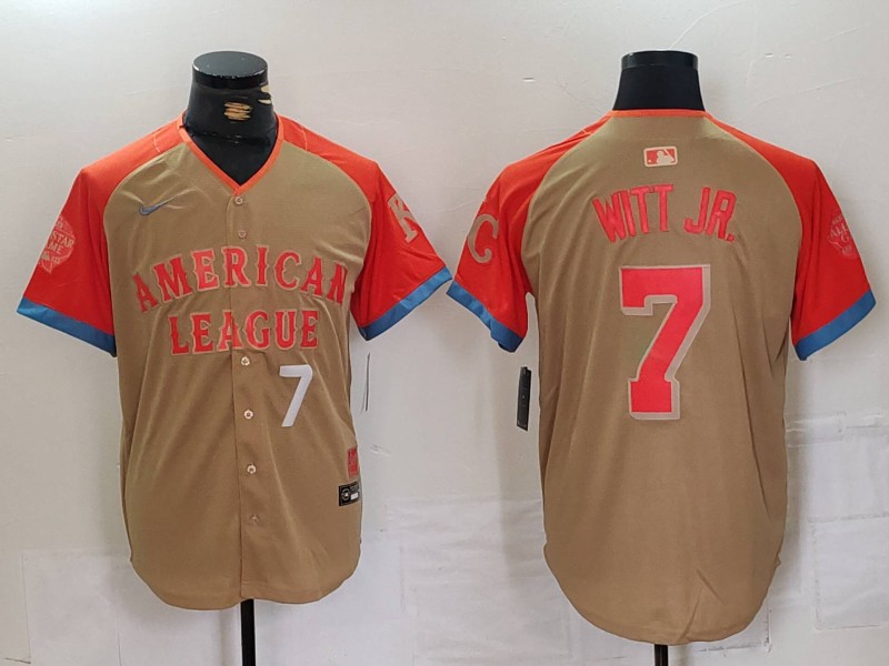Men's American League #7 Bobby Witt Jr. Cream 2024 All-Star Limited Stitched Jersey 1 Men's American League #7 Bobby Witt Jr. Cream 2024 All-Star Limited Stitched Jersey 1