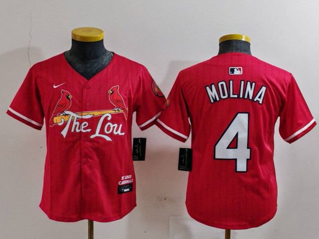 Youth St. Louis Cardinals #4 Yadier Molina Red 2024 City Connect Limited Stitched Baseball Jersey Youth St. Louis Cardinals #4 Yadier Molina Red 2024 City Connect Limited Stitched Baseball Jersey