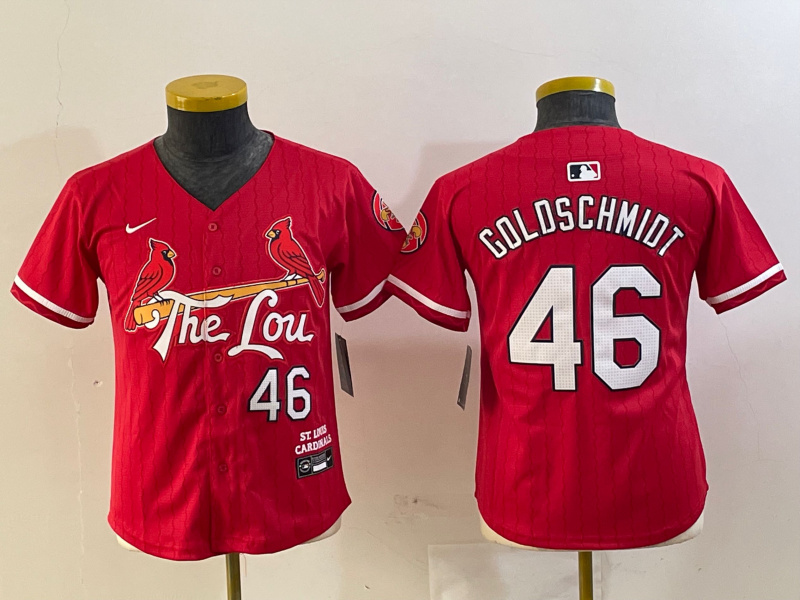 Youth St. Louis Cardinals #46 Paul Goldschmidt Red 2024 City Connect Stitched Baseball Jersey Youth St. Louis Cardinals #46 Paul Goldschmidt Red 2024 City Connect Stitched Baseball Jersey