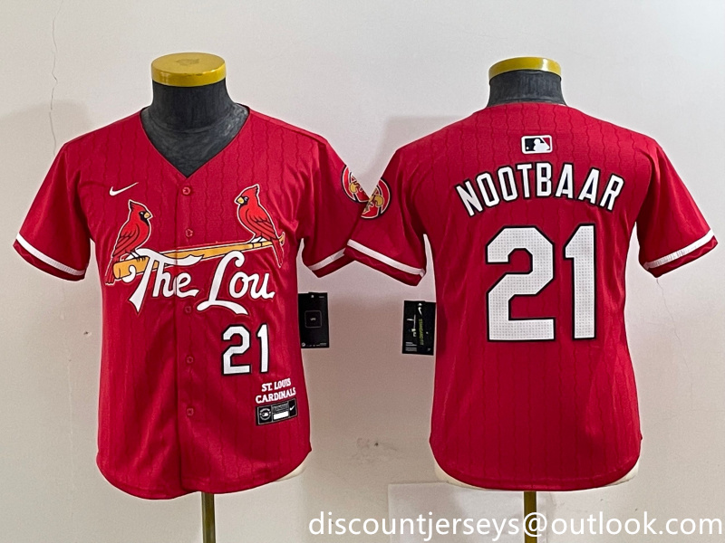 Youth St. Louis Cardinals #21 Lars Nootbaar Red 2024 City Connect Stitched Baseball Jersey Youth St. Louis Cardinals #21 Lars Nootbaar Red 2024 City Connect Stitched Baseball Jersey