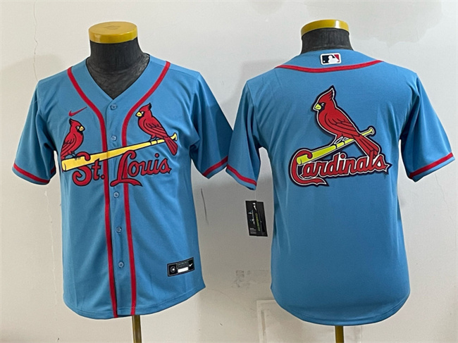 Youth St. Louis Cardinals Team Big Logo Blue Cool Base Stitched Baseball Jersey