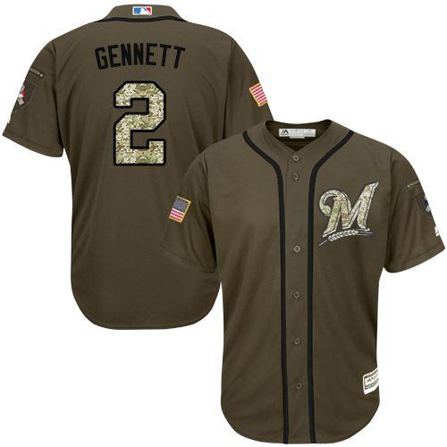 Brewers #2 Scooter Gennett Green Salute to Service Stitched Youth MLB Jersey Brewers #2 Scooter Gennett Green Salute to Service Stitched Youth MLB Jersey