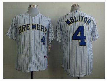 Youth MLB Brewers #4 Paul Molitor White (Blue Strip) Cool Base Jersey Youth MLB Brewers #4 Paul Molitor White (Blue Strip) Cool Base Jersey