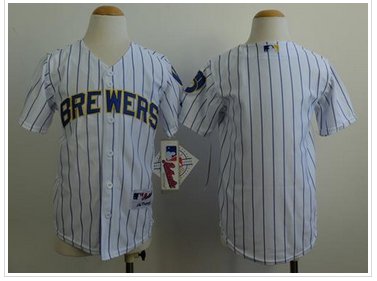 Youth MLB Brewers Blank White(Blue Stripe) Cool Base Jersey Youth MLB Brewers Blank White(Blue Stripe) Cool Base Jersey