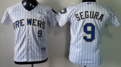 Kids Milwaukee Brewers 9 Jean Segura White Blue Strip MLB Jerseys Kids Milwaukee Brewers 9 Jean Segura White Blue Strip MLB Jerseys