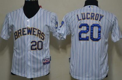 Kids Milwaukee Brewers 20 Lucroy White Blue Strip Baseball MLB Jerseys Kids Milwaukee Brewers 20 Lucroy White Blue Strip Baseball MLB Jerseys