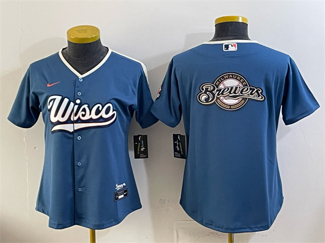Youth Milwaukee Brewers Team Big Logo Mineral Blue 2026 City Connect Stadium Stitched Baseball Jersey Youth Milwaukee Brewers Team Big Logo Mineral Blue 2026 City Connect Stadium Stitched Baseball Jersey