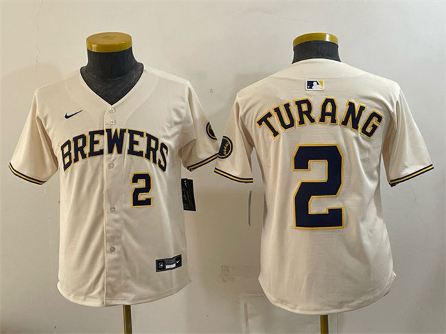 Youth Milwaukee Brewers #2 Brice Turang Cream Limited Stitched Jersey