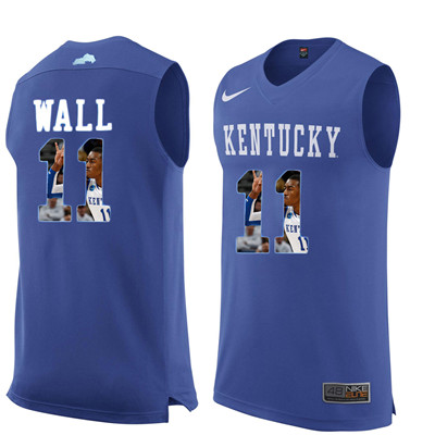 Kentucky Wildcats 11 John Wall Royal Blue With Portrait Print College Basketball Jersey