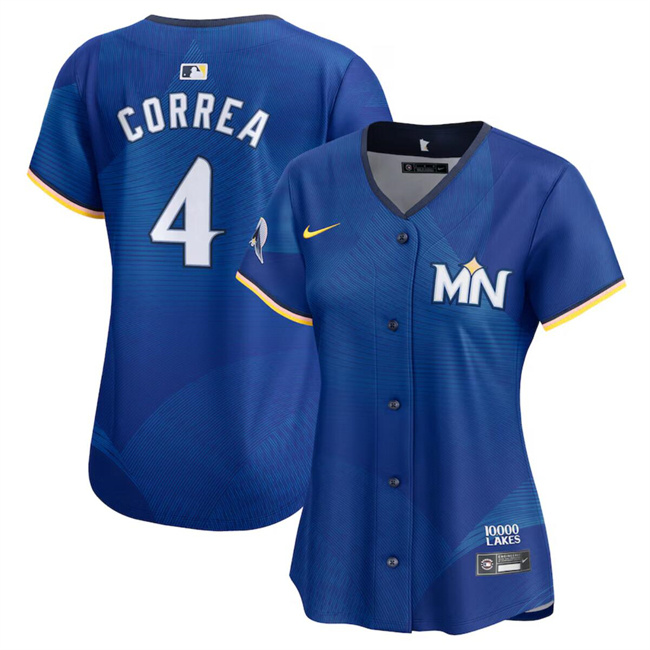 Women's Minnesota Twins #4 Carlos Correa Royal 2024 City Connect Limited Stitched Baseball Jersey(Run Small) Women's Minnesota Twins #4 Carlos Correa Royal 2024 City Connect Limited Stitched Baseball Jersey(Run Small)
