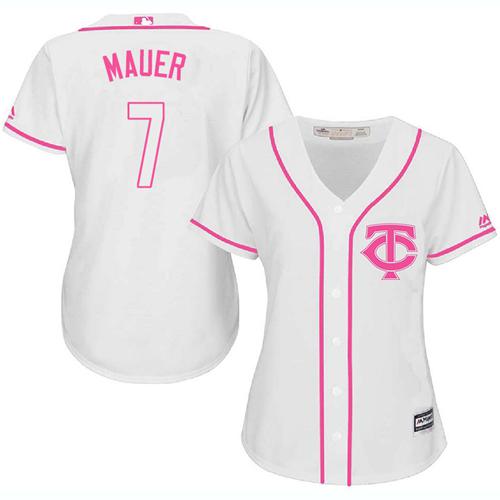 Twins #7 Joe Mauer White Pink Fashion Women's Stitched MLB Jersey Twins #7 Joe Mauer White Pink Fashion Women's Stitched MLB Jersey