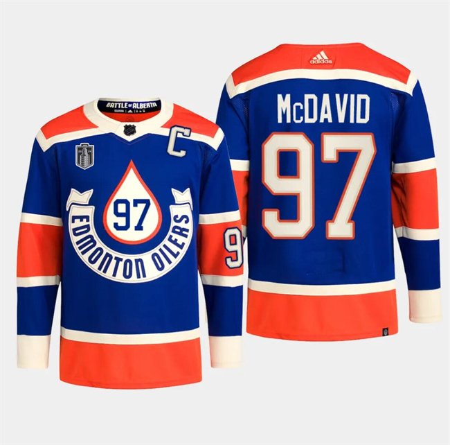 Men's Edmonton Oilers #97 Connor McDavid Royal 2024 Stanley Cup Final Patch Heritage Classic Primegreen Stitched Jersey Men's Edmonton Oilers #97 Connor McDavid Royal 2024 Stanley Cup Final Patch Heritage Classic Primegreen Stitched Jersey