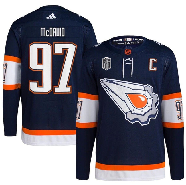 Men's Edmonton Oilers #97 Connor McDavid Navy 2024 Stanley Cup Final Patch Reverse Retro Stitched Jersey Men's Edmonton Oilers #97 Connor McDavid Navy 2024 Stanley Cup Final Patch Reverse Retro Stitched Jersey