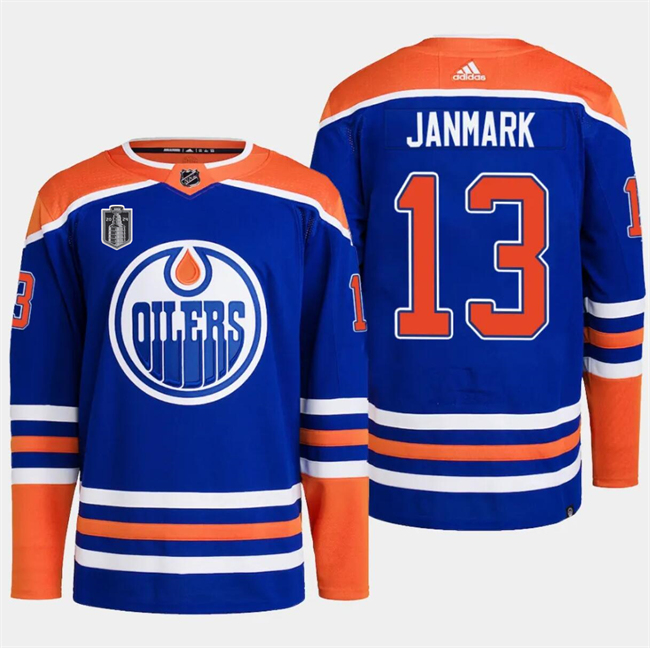 Men's Edmonton Oilers #13 Mattias Janmark Royal 2024 Stanley Cup Final Patch Stitched Jersey Men's Edmonton Oilers #13 Mattias Janmark Royal 2024 Stanley Cup Final Patch Stitched Jersey