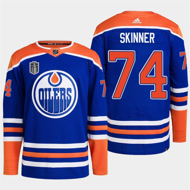 Men's Edmonton Oilers #74 Stuart Skinner Royal 2024 Stanley Cup Final Patch Stitched Jersey Men's Edmonton Oilers #74 Stuart Skinner Royal 2024 Stanley Cup Final Patch Stitched Jersey