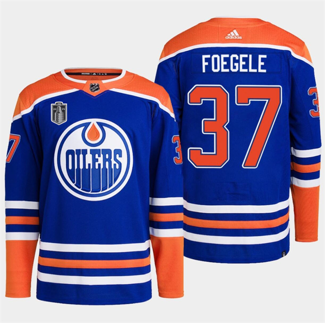 Men's Edmonton Oilers #37 Warren Foegele Royal 2024 Stanley Cup Final Patch Stitched Jersey Men's Edmonton Oilers #37 Warren Foegele Royal 2024 Stanley Cup Final Patch Stitched Jersey