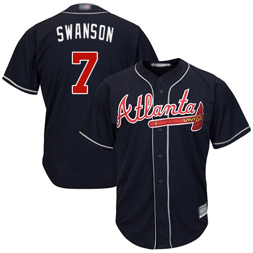 Braves #7 Dansby Swanson Navy Blue Cool Base Stitched Youth Baseball Jersey Braves #7 Dansby Swanson Navy Blue Cool Base Stitched Youth Baseball Jersey