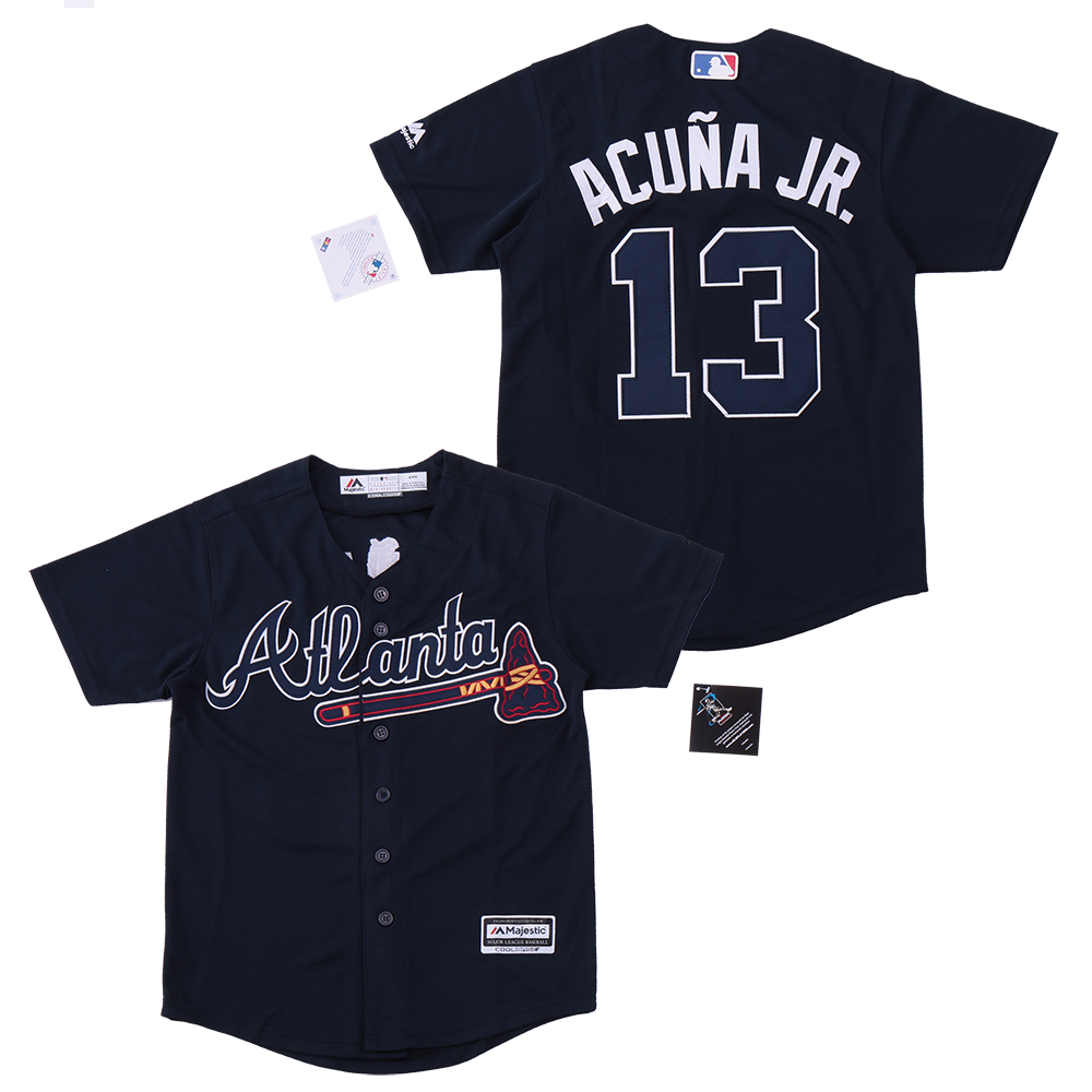 Youth Braves 13 Ronald Acuna Jr. Navy Youth Cool Base Jersey Youth Braves 13 Ronald Acuna Jr. Navy Youth Cool Base Jersey