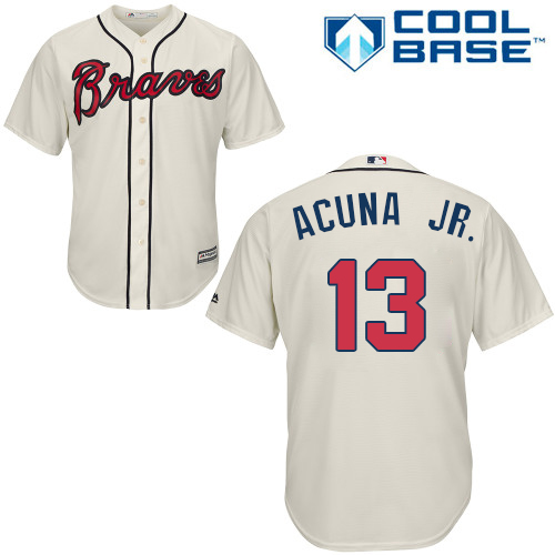 Braves #13 Ronald Acuna Jr. Cream Cool Base Stitched Youth Baseball Jersey Braves #13 Ronald Acuna Jr. Cream Cool Base Stitched Youth Baseball Jersey